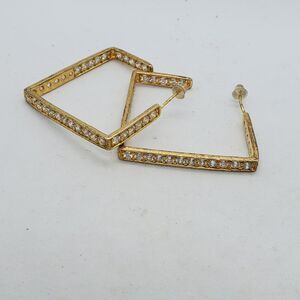 Gold Plated Sterling Silver and CZ Square Hoop Stud Earrings